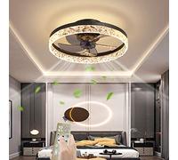 OMGPFR Mute Ceiling Fan with Light LED Lighting, Luxury Acrylic Ceiling Light, Dimmable with Remote Control, Modern Quiet Ceiling Fan Lamp for Living Room Bedroom Lights, Reversible Fan,Black