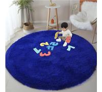 OMGREAT 160cm Fluffy Round Rug for Bedroom Soft Fuzzy Circle Rug for Kids Girls Baby Room Indoor Plush Circular Nursery Rugs Shag Area Rugs for Living Room Furry Carpet for Bedroom, Navy Blue
