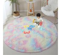 OMGREAT 180cm Fluffy Round Rug for Bedroom Soft Fuzzy Circle Rug for Kids Girls Baby Room Modern Indoor Circular Nursery Rugs Plush Shag Area Rugs for Living Room Furry Carpet for Bedroom, Rainbow