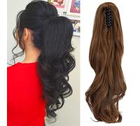 OMGREAT Claw Clip in Ponytail Hair Extension Synthetic Hair One Piece Clip on Hairpieces Curly 18 inch Light Auburn (150g)