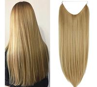 OMGREAT Halo Hair Extensions, Invisible Secret Wire Hidden Crown Hair Extensions One Piece Straight Hidden Hair Extension Synthetic Hairpieces for Women, 22 inch Ash Blonde Mix Bleach Blonde