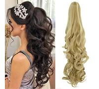 OMGREAT Long Claw Clip in Ponytail Extensions Synthetic Thick Hairpieces 24Inch Pony Tail for Women with a jaw Claw Ash Blonde Mix Bleach Blonde