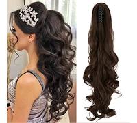 OMGREAT Long Claw Clip in Ponytail Extensions Synthetic Thick Hairpieces 24Inch Pony Tail for Women with a jaw Claw Medium Brown