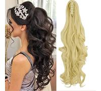 OMGREAT Long Claw Clip in Ponytail Extensions Synthetic Thick Hairpieces 24Inch Pony Tail for Women with a jaw Claw Bleach Blonde