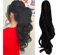 OMGREAT Ponytail Extension 18" Long Straight Curly Claw Ponytail Hair Extension One Piece Clip in on Ponytail Synthetic Hairpieces Curly Dark Black