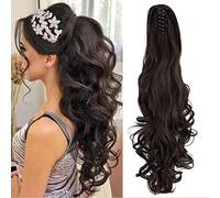 OMGREAT Ponytail Extension 24 Inch Long Claw Clip in Ponytail Synthetic Thick Hair Extensions Pony Tail for Women with a jaw Claw Dark Brown