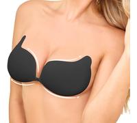 OMGREAT Stick on Bra - Invisible Adhesive Push Up Bra for Women, Backless Strapless Reusable Sticky Bra for Backless Dresses, Wedding, Party, Enhance Cleavage Lift Black F