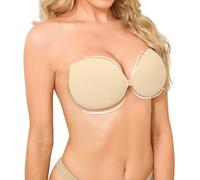 OMGREAT Stick on Bra - Sticky Bra Adhesive Push Up Bra for Women, Backless Strapless Reusable Invisible Bra for Backless Dresses, Wedding, Party, Enhance Cleavage Lift Beige A