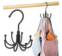 OMHOMETY Metal Carrier Top Hanger Bra Organiser, Rotating Space Saving Hanger, Can Hold Up To 24 Pieces, Wardrobe Organiser, Black, Pack of 1