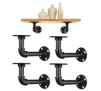 OMIDEAS 4 Pack Industrial Pipe Shelf Brackets 140 mm - Black Heavy Duty Rustic Wall Mounted Shelf Supports for Floating Scaffold Board Shelves, Steampunk Style DIY Bookshelf Brackets with Screws