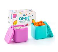 Omie OmieBox (2 Pack) Leakproof Dips Containers to Go, Salad Dressing Container, Condiment Container with Lids - Food Safe Silicone - 4 Ounces (Pink/Teal)