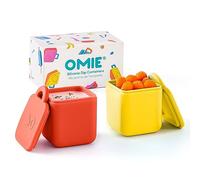 OmieBox (2 Pack) Leakproof Dips Containers to Go, Salad Dressing Container, Condiment Container with Lids - Food Safe Silicone - 4 Ounces (Yellow/Red)