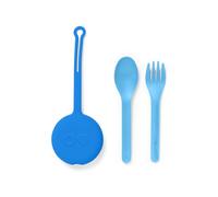 OmieBox Kids Utensils Set with Case - 2 Piece Plastic, Reusable Fork and Spoon Silverware with Pod for Kids, Travel, Lunch Boxes - (Capri Blue)