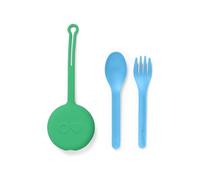 OmieBox Kids Utensils Set with Case - 2 Piece Plastic, Reusable Fork and Spoon with Pod for Kids, Travel, Lunch Boxes - (Mint Green)
