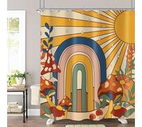 Omifly 70s Retro Mushroom Hippie Shower Curtain 60Wx72H Inch Sun Rainbow Hippy Vintage Floral Funky Boho Chic Flowers Abstract Aesthetic Groovy with 12 Hooks Fabric Waterproof Accessories Decor