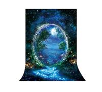 Omifly Enchanted Misty Woodland 5Wx7H Backdrop for Photography Fairy Tale Wonderland Garden Night Scene Floral Plant Moon Background Party Decorations Cake Table Banner Decor Photo Booth Studio Prop