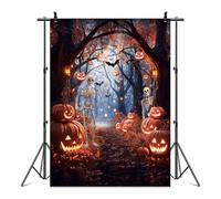Omifly Enchanted Misty Woodland 5Wx7H Backdrop for Photography Halloween Gothic Pumpkin Maple Leaf Fantasy Skeleton Plant Background Party Decorations Cake Table Banner Decor Photo Booth Studio Prop