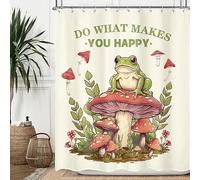 Omifly Funny Frog Mushroom Shower Curtain 60Wx72H Inch Retro Watercolor Rustic Plant Leaves Botanical Do What Makes You Happy Aesthetic with 12 Plastic Hooks Fabric Waterproof Toilet Accessories Decor