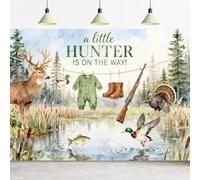 Omifly Hunting Baby Shower 7Wx5H Backdrop for Photography A Little Hunter is On The Way Party Mallard Duck Hunt Clothes Gun Background Party Decorations Cake Table Banner Decor Photo Booth Studio Prop