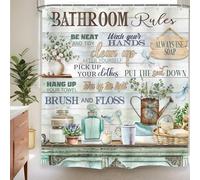 Omifly Kids Bathroom Rules Shower Curtain 72Wx72L Inch Motivational Inspirational Quotes Teal Wooden Board Plant with 12 Plastic Hooks Fabric Waterproof Toilet Accessories Decor