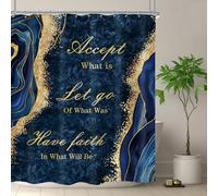 Omifly Navy Blue Marble Shower Curtain 60Wx72H Inch Inspirational Quotes Abstract Gold Veins Modern Luxury Aesthetic Fluid Ink Texture with 12 Plastic Hooks Fabric Waterproof Toilet Accessories Decor