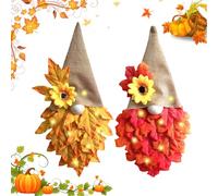 OMIGA 2 Pcs Autumn Door Wreaths Outdoor with Maple Leaf Flowers and Small String Lights Autumn Door Decorations for Fall Harvest Thanksgiving Halloween Home Decor Hanging Autumn Wreath