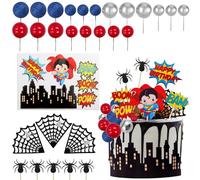 OMIGA Cake Decoration Boy Superhero Cake Figures Spider Cake Decoration for Girls Boys Birthday Party Halloween Christmas Party Cake Decoration Balls