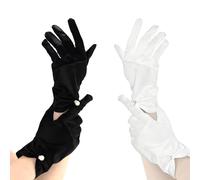 OMIGA Satin Gloves - Ladies Elegant Short Silk Pearl Uniform Opera Banquet 1920s Flapper Accessories Floral Tea Party Tuxedo Gloves for Wedding Party (Black/White)