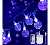 OMIKA 2 Pack Globe Fairy Lights Battery Operated, 15Ft 30LED UV Black String Lights 8 Modes with Remote Waterproof Indoor Outdoor Decorative Christmas Black Lights for Bedroom Glow Party Patio Garden