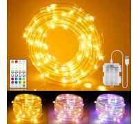 OMIKA Battery Operated Rope Lights for Outside, 66ft 400 LEDs Warm White+Multicolor LED Rope Lights USB Powered, Trampoline Lights Tube with Remote for Indoor Outdoor Camping Canopy Deck Decor