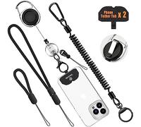 Ominia Theft and Drop Protection Phone Holder Set, Anti-Drop Travel Clip, Safety Retractable Phone Clip Lanyard with Universal Phone Tether Cord, Wrist and Finger Lanyard, Phone Tether Tabs, Zinc, No