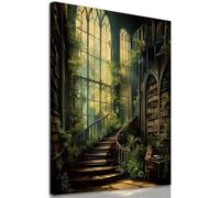 Ominous Gothic Artwork, Theme: Dark Academia Painting, Library Canvas, Vintage Victorian Pictures, Medieval Castle, Botanical Print, 16x24 inches, Framed