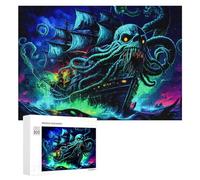 Ominous Sea Monster Attacking Ship Vivid Wooden Jigsaw Puzzle for Adults, 300 PCS