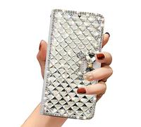 Omio Compatible with iPhone 14 Plus Wallet Case Luxury Glitter Bling Diamond Card Holder Women Girls Case with Stand Sparkle Crystal Bow Shockproof Non-Slip Fashion Flip Cover for iPhone 14 Plus White