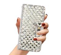 Omio Compatible with iPhone 16 Plus Wallet Case Luxury Glitter Bling Diamond Card Holder Women Girls Case with Stand Sparkle Crystal Bow Shockproof Non-Slip Fashion Flip Cover for iPhone 16 Plus White