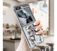Omio Designed for Galaxy Z Flip 7 Case with Bear Hidden Stand, Luxury Clear Plating Case for Women Girls Cute Flowing Bead Quicksand Kickstand Phone Case Shockproof Slim PC Cover, Silver