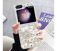Omio for Galaxy Z Flip 7 5G Case Cute, 3D Handmade Sparkle Stunning Stones Crystal Rhinestones Diamond Bling Glitter Hard PC Phone Cover for Women Girls, White