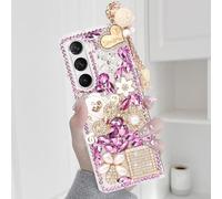 Omio for Galaxy Z Fold 6 5G Case Bling, Luxury 3D Handmade Sparkle Rhinestone Iron Tower Pendant Pumpkin Car Flowers Crystal Diamond Glitter Hard PC Case for Women Girls, Pink