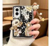 Omio for Galaxy Z Fold 8 5G Case Bling, Luxury 3D Handmade Sparkle Rhinestone Iron Tower Pendant Pumpkin Car Flowers Crystal Diamond Glitter Hard PC Case for Women Girls, Black