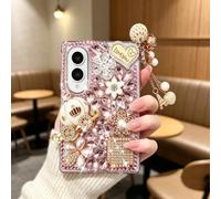 Omio for Galaxy Z Fold 8 5G Case Bling, Luxury 3D Handmade Sparkle Rhinestone Iron Tower Pendant Pumpkin Car Flowers Crystal Diamond Glitter Hard PC Case for Women Girls, Pink