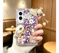 Omio for Galaxy Z Fold 8 5G Case Bling, Luxury 3D Handmade Sparkle Rhinestone Iron Tower Pendant Pumpkin Car Flowers Crystal Diamond Glitter Hard PC Case for Women Girls, Purple