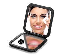 OMIRO Compact Mirror, 1X/10X Magnifying Travel Mirror, Pocket Mirror for Handbag-Foldable, Lightweight, Square, 8.9 cm (Black)