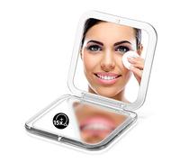 OMIRO Compact Mirror, 1X/15X Magnifying Travel Mirror, Pocket Mirror for Handbag-Foldable, Lightweight, Square, 8.9 cm (Silver)