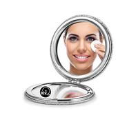 OMIRO Compact Mirror with 1x/10x Magnification, Round with PU Leather, Ultra-Portable for Purses and Travel (Glitter Silver)