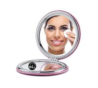 OMIRO Compact Mirror with 1x/10x Magnification, Round with PU Leather, Ultra-Portable for Purses and Travel (Glitter Pink)