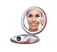 OMIRO Compact Mirror with 1x/10x Magnification, Round with PU Leather, Ultra-Portable for Purses and Travel (Glitter Red)