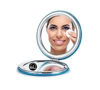 OMIRO Compact Mirror with 1x/10x Magnification, Round with PU Leather, Ultra-Portable for Purses and Travel (Glitter Blue)