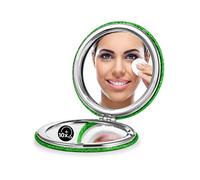 OMIRO Compact Mirror with 1x/10x Magnification, Round with PU Leather, Ultra-Portable for Purses and Travel (Glitter Green)