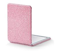 OMIRO Compact Mirror with 1x/3x Magnification, 2-Sided with PU Leather, Pocket Mirror for Wallet, Travel, Gift (Glitter Pink)
