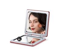 OMIRO Compact Mirror with 1x/3x Magnification, Square with PU Leather, Small Mirror for Purses, Daily Makeup (Glitter Red)